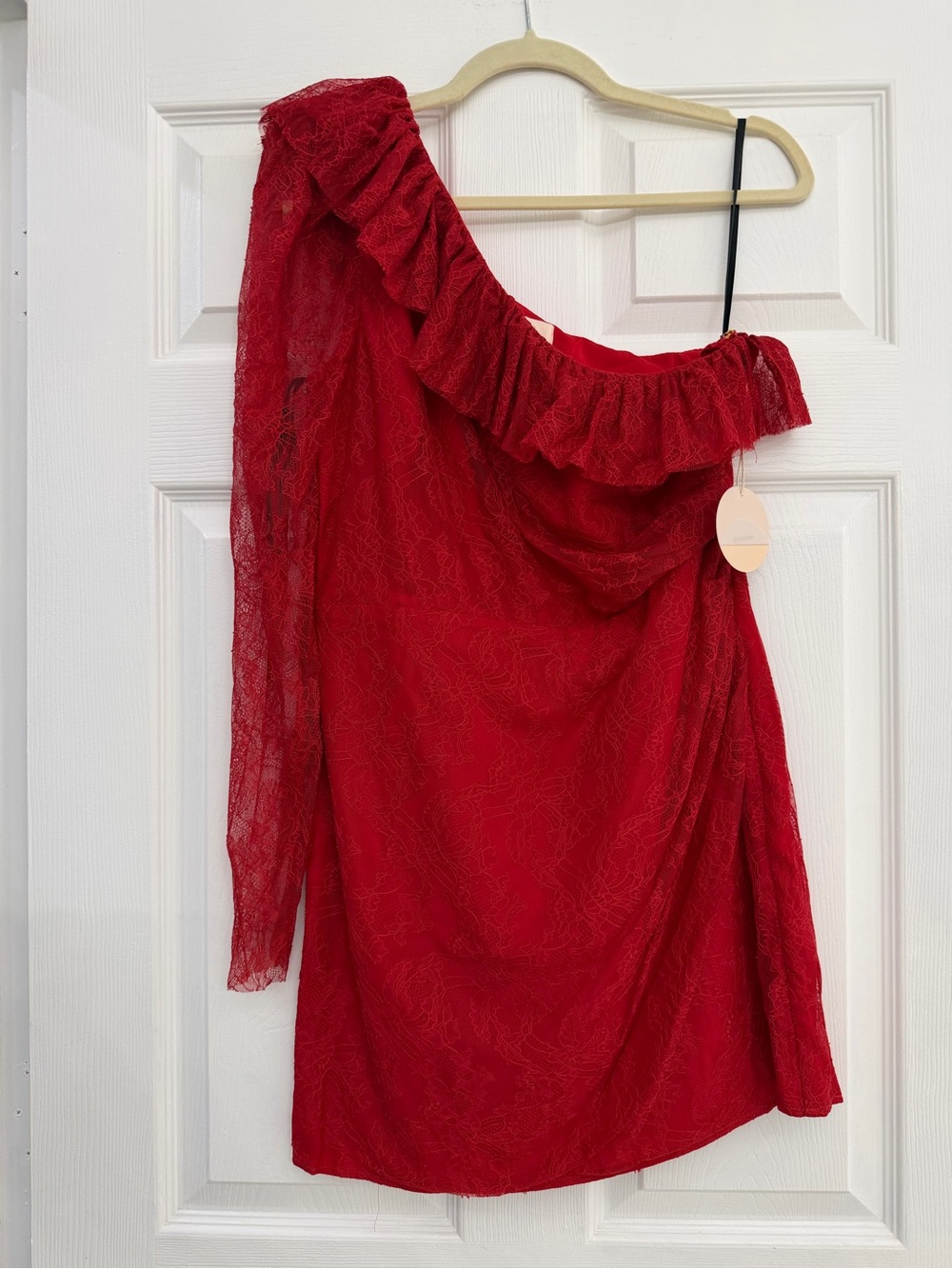 Camila Coelho Red Lace One-Shoulder Mini Dress — Size L